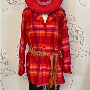 Avenue Red Multicolor Plaid Button-Down Shirt